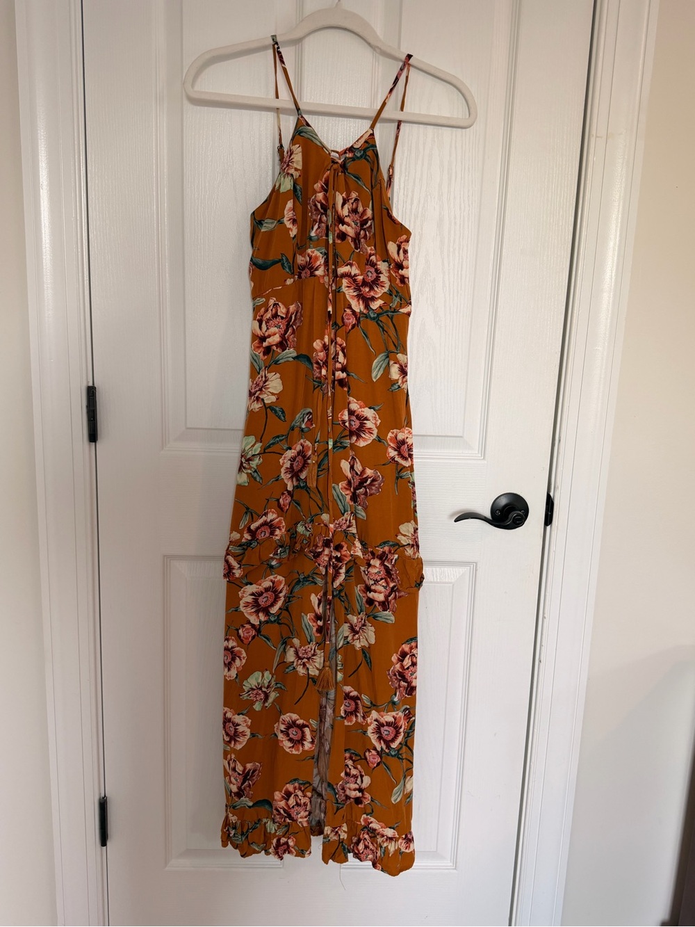 Floral Mustard Maxi Dress with Spaghetti Straps